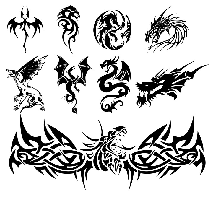 طرح وکتور خالکوبی اژدها مناسب برای استفاده در دستگاه های cnc چوب و cnc لیزر - dragon tattoo vectors cdr file