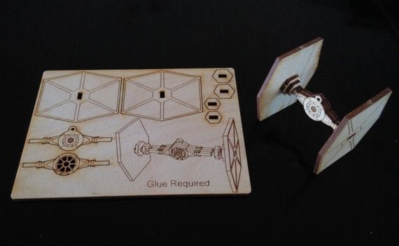 طرح کارت زینت جنگنده کراوات مناسب برای استفاده در دستگاه های cnc چوب و cnc لیزر - laser cut tie fighter ornament card