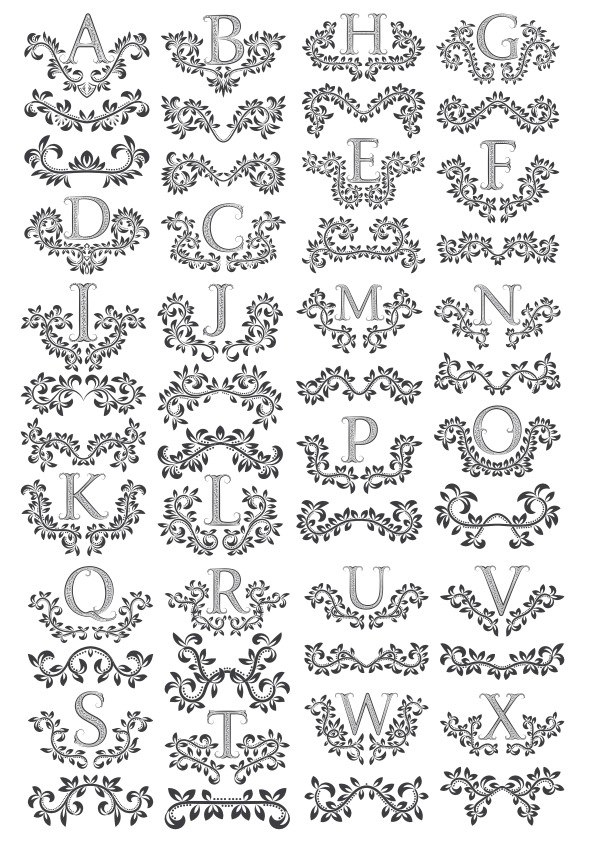 طرح حروف گلدار مناسب برای استفاده در دستگاه های cnc چوب و cnc لیزر - floral letters cdr file