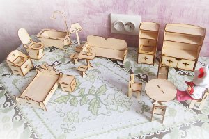 طرح مبلمان عروسکی سه بعدی پازل مناسب برای استفاده در دستگاه های cnc چوب و cnc لیزر - doll furniture laser cut 3d puzzle cdr file