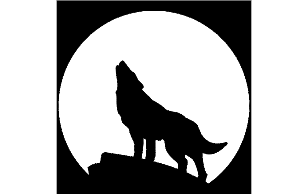 طرح گرگ با تصویر ماه مناسب برای استفاده در دستگاه های cnc چوب و cnc لیزر - wolf with moon dxf file