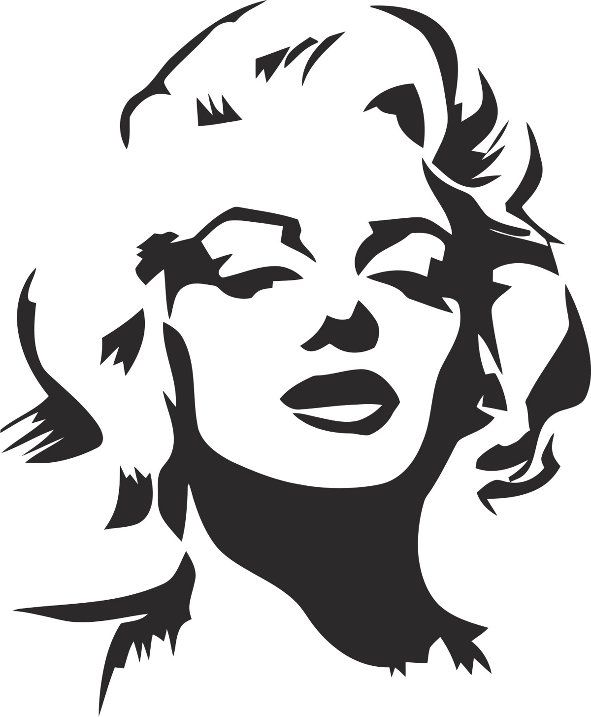 طرح وکتور شابلون مرلین مونرو مناسب برای استفاده در دستگاه های cnc چوب و cnc لیزر - marilyn monroe stencil vector cdr file