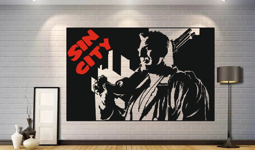 طرح دکور دیواری پوستری شهر گناه مناسب برای استفاده در دستگاه های cnc چوب و cnc لیزر - sin city poster wall decor cdr file