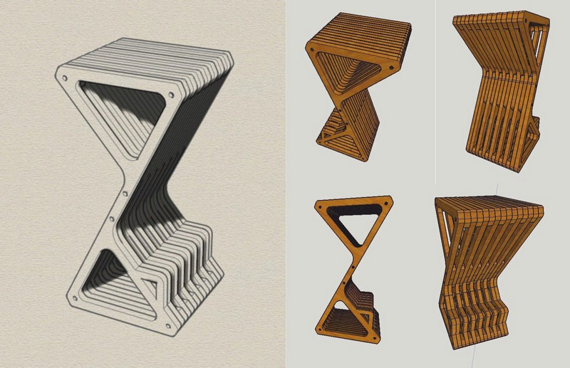 طرح صندلی بار مناسب برای استفاده در دستگاه های cnc چوب و cnc لیزر - bar stool dxf file