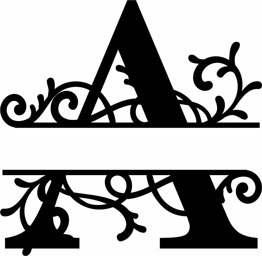 طرح مونوگرام شکفته حرف A مناسب برای استفاده در دستگاه های cnc چوب و cnc لیزر - flourished split monogram a letter eps file