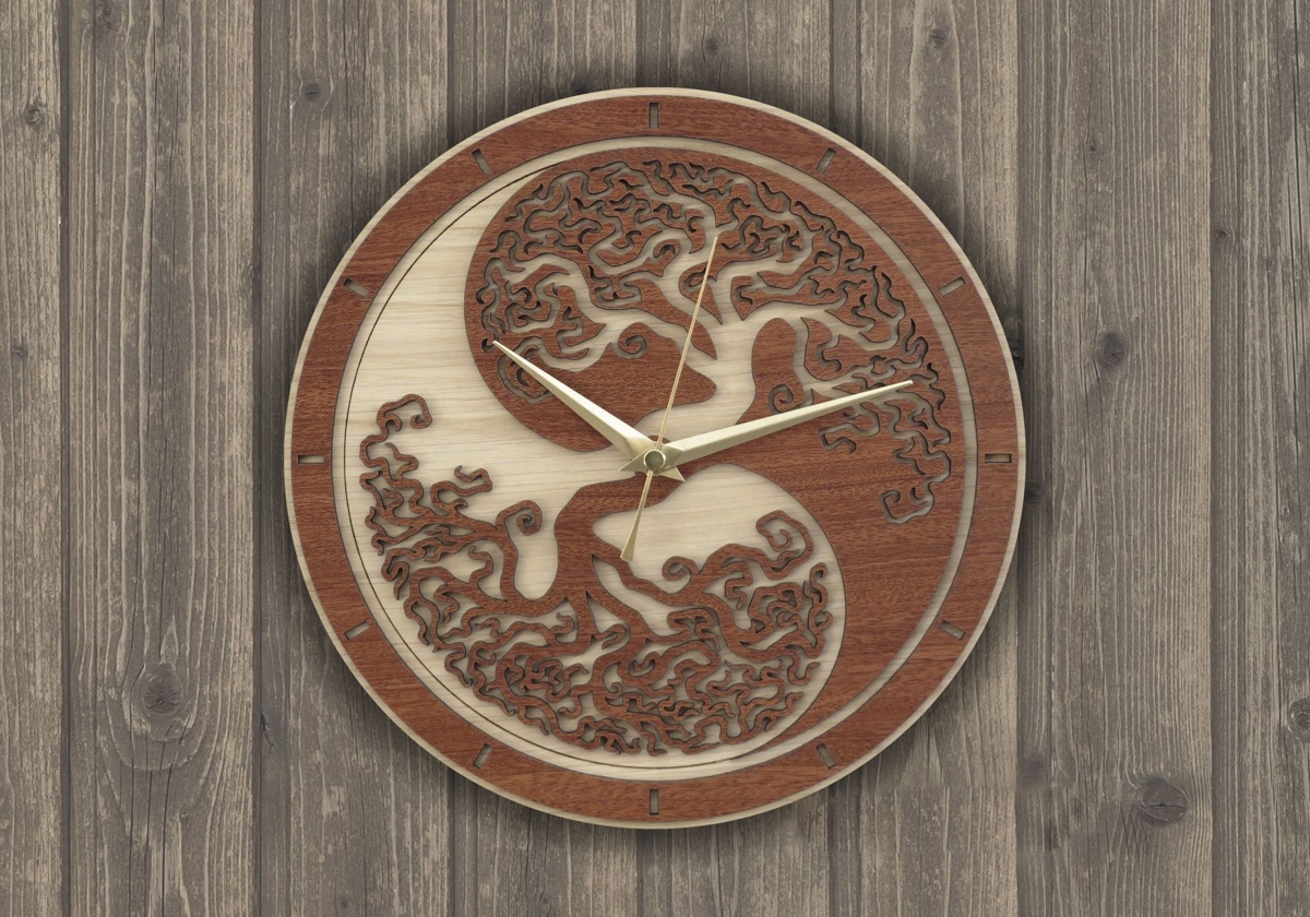 طرح ساعت دیواری طرح درخت مناسب برای استفاده در دستگاه های cnc چوب و cnc لیزر - laser cut wall clock tree cdr file