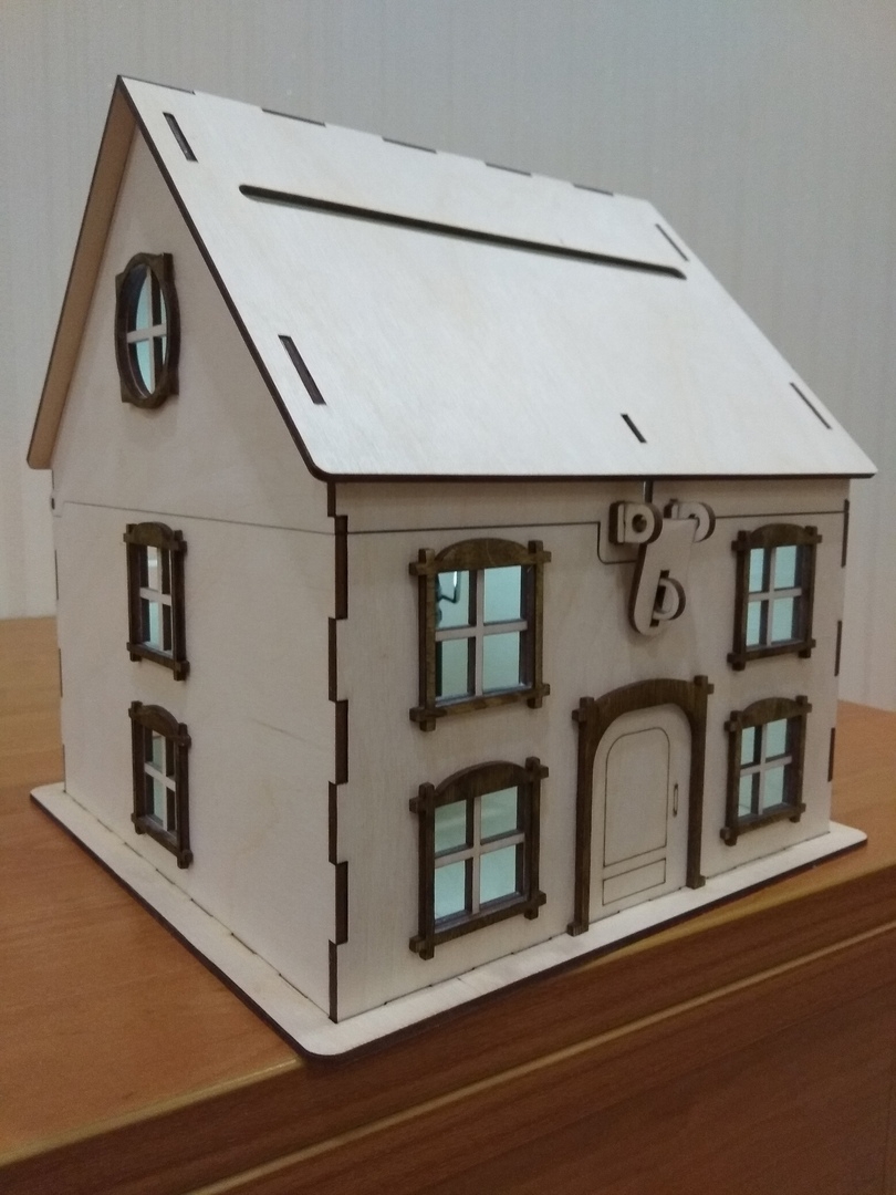 طرح قلک خانه مناسب برای استفاده در دستگاه های cnc چوب و cnc لیزر - laser cut house piggy bank cdr file