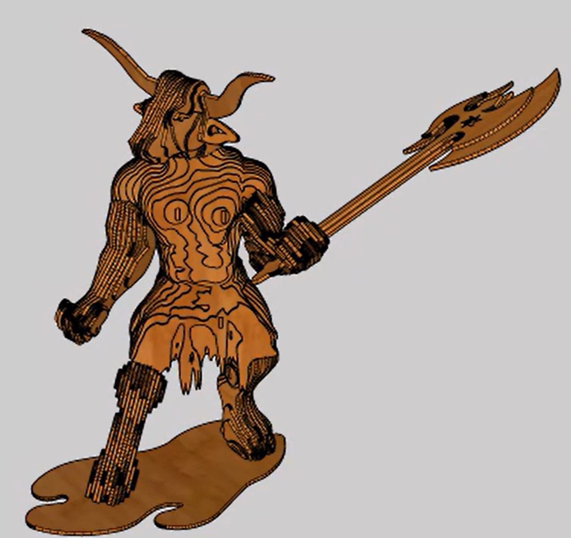طرح پازل سه بعدی مینوتور مناسب برای استفاده در دستگاه های cnc چوب و cnc لیزر - laser cut minotaur 3d puzzle dxf file
