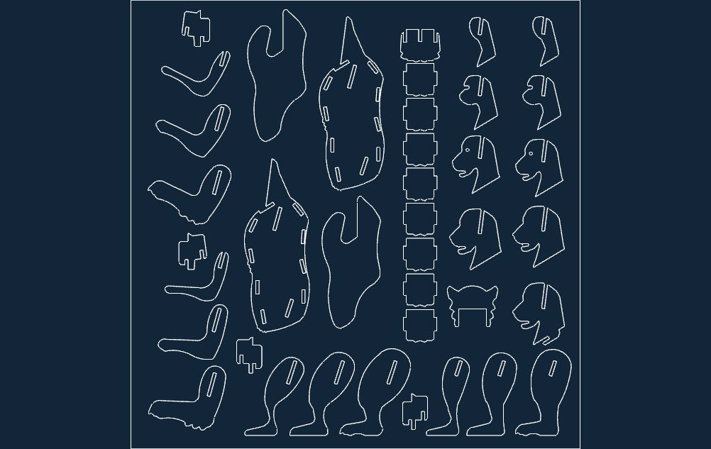 طرح پازل گریزلی مناسب برای استفاده در دستگاه های cnc چوب و cnc لیزر - grizzly puzzle dxf file