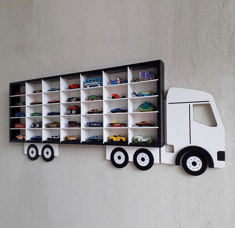 طرح قفسه کامیون هات ویلز مناسب برای استفاده در دستگاه های cnc چوب و cnc لیزر - laser cut truck hot wheels display shelf cdr file