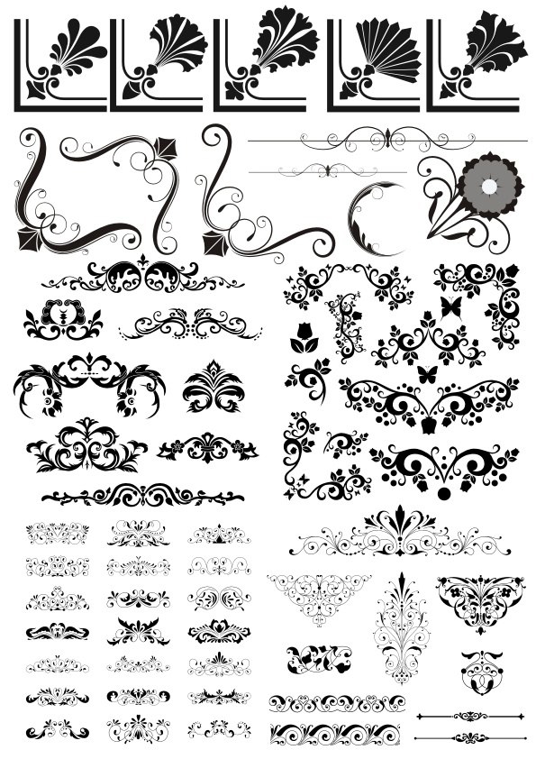 طرح المان های تزئینی گلدار بدون درز مناسب برای استفاده در دستگاه های cnc چوب و cnc لیزر - seamless decorative floral elements cdr file