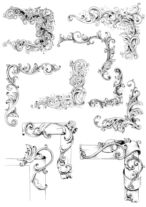 طرح مجموعه گوشه‌های قدیمی مناسب برای استفاده در دستگاه های cnc چوب و cnc لیزر - vintage corners collection cdr file