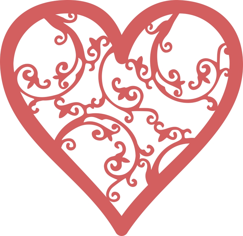 طرح قلب ملیله کاری شده مناسب برای استفاده در دستگاه های cnc چوب و cnc لیزر - filigree heart cdr file