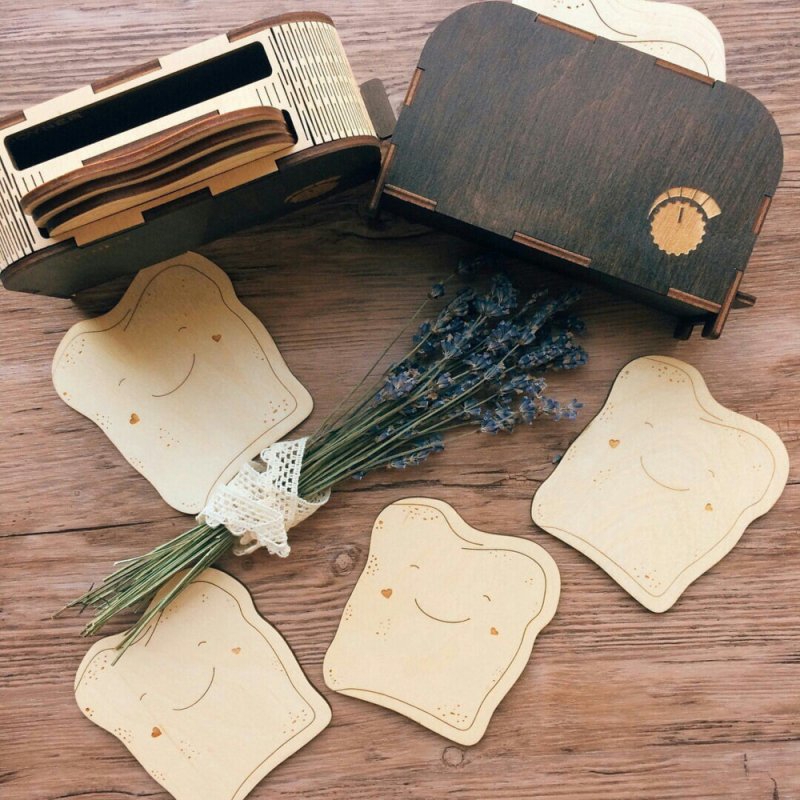 طرح مجموعه زیرلیوانی توستر مناسب برای استفاده در دستگاه های cnc چوب و cnc لیزر - laser cut toaster coaster set