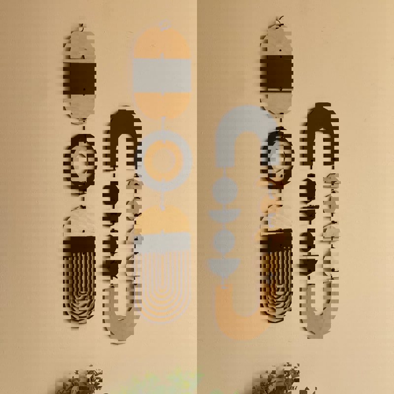 طرح آویز دیواری تک رنگ طرح هندسی تخته سه لا مناسب برای استفاده در دستگاه های cnc چوب و cnc لیزر - laser cut monochrome wall hanging geometric art plywood decor