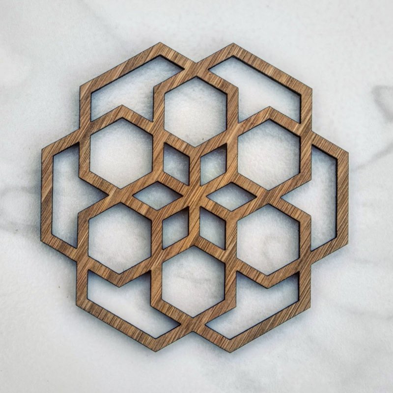 طرح زیرلیوانی چوبی شش ضلعی مناسب برای استفاده در دستگاه های cnc چوب و cnc لیزر - laser cut wooden hexagon coaster