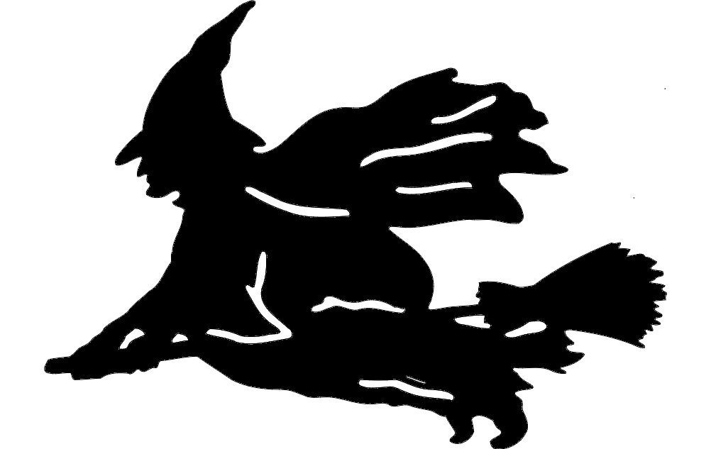 طرح شبح جادوگر مناسب برای استفاده در دستگاه های cnc چوب و cnc لیزر - witch silhouette dxf file