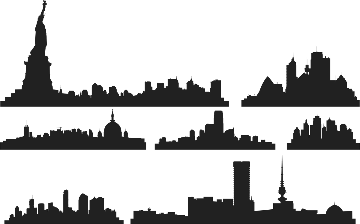 طرح وکتور خطوط افق شهر مناسب برای استفاده در دستگاه های cnc چوب و cnc لیزر - city skylines vector cdr file
