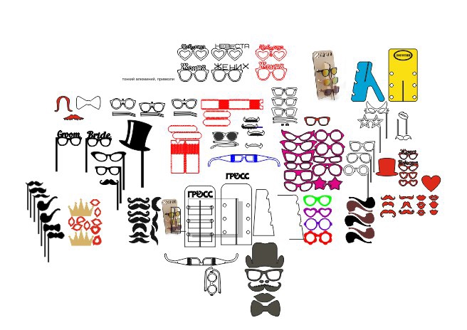 طرح فایل وکتور مجموعه عینک سبیل دار مناسب برای استفاده در دستگاه های cnc چوب و cnc لیزر - mustache spectacles vector set cdr file