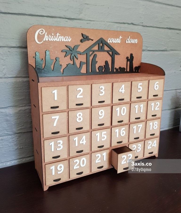 طرح تقویم چوبی کریسمس مناسب برای استفاده در دستگاه های cnc چوب و cnc لیزر - laser cut christmas wooden advent calendar svg file