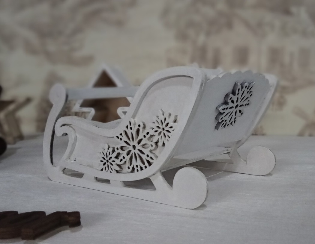 طرح سورتمه کریسمس مناسب برای استفاده در دستگاه های cnc چوب و cnc لیزر - laser cut christmas sleigh decoration cdr file