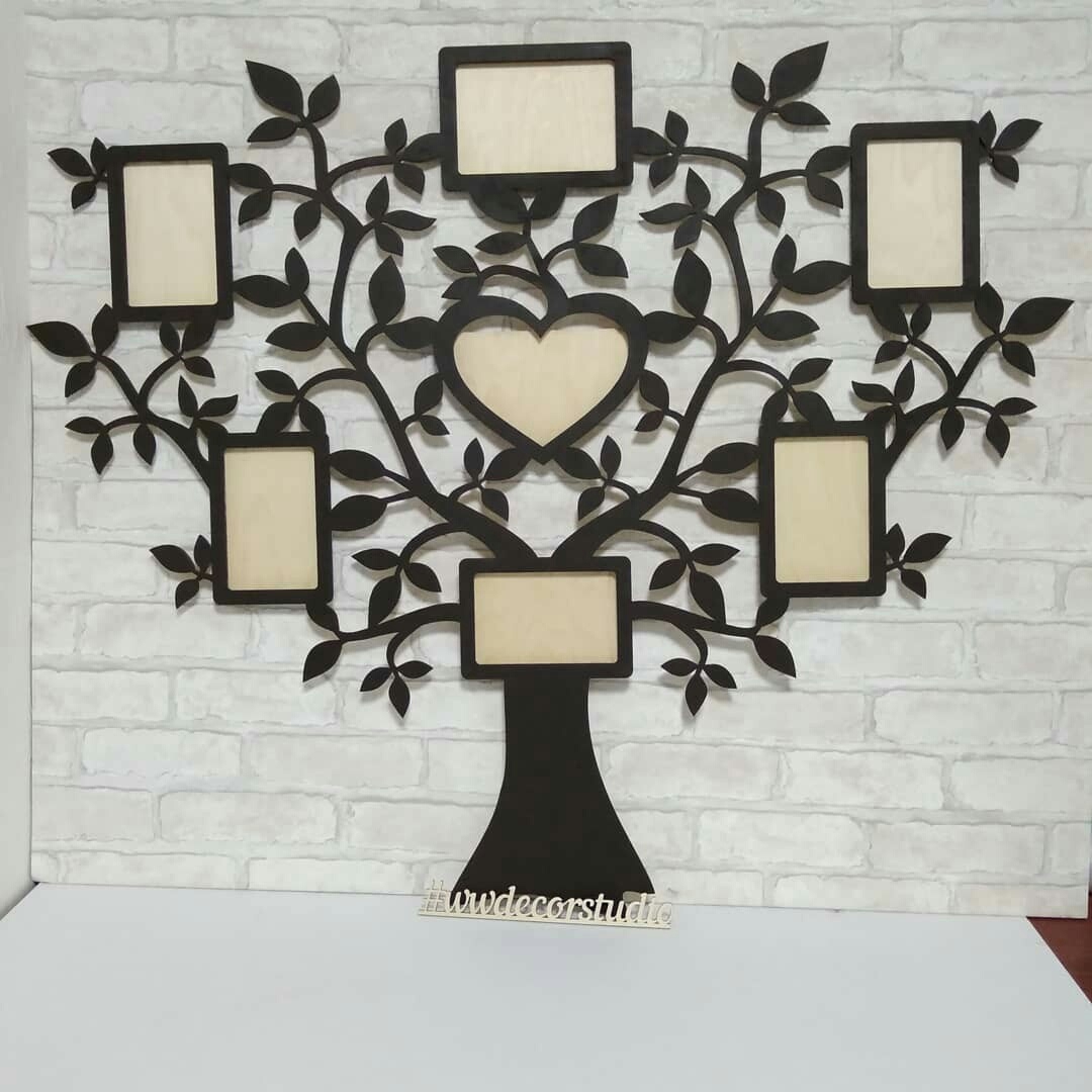 طرح درخت به همراه 7 قاب عکس مناسب برای استفاده در دستگاه های cnc چوب و cnc لیزر - laser cut tree with 7 photo frames cdr file