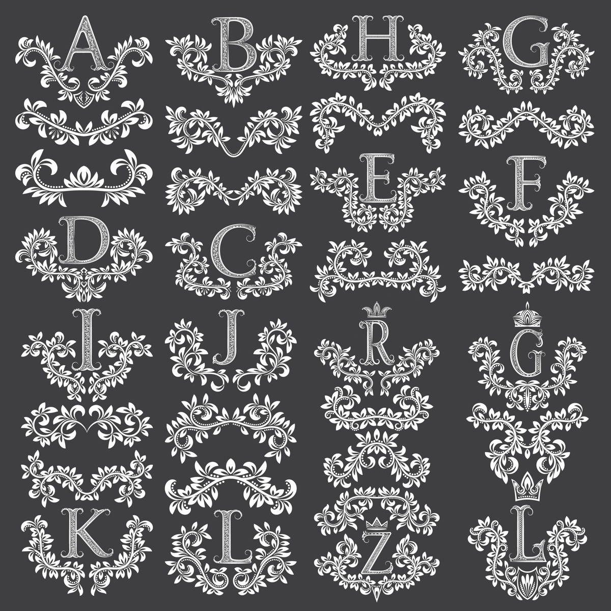 طرح حروف فانتزی تزئینی مناسب برای استفاده در دستگاه های cnc چوب و cnc لیزر - decorative fancy letters eps file