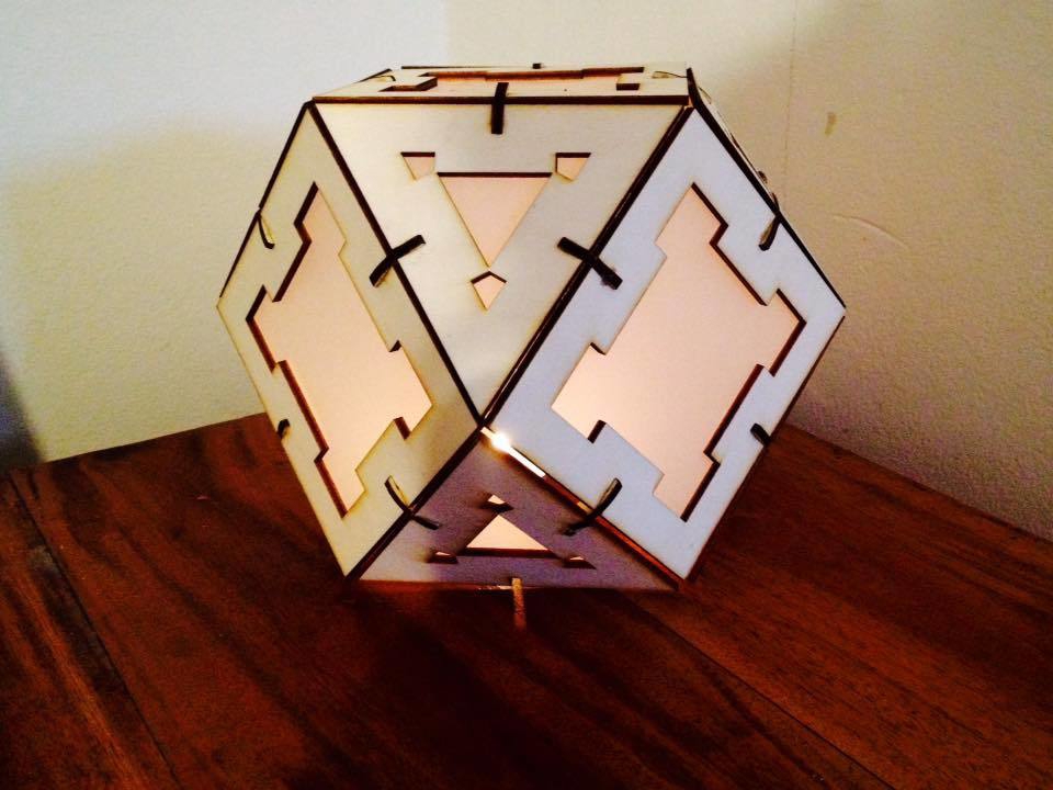 طرح چراغ چوبی مکعب هشت وجهی مناسب برای استفاده در دستگاه های cnc چوب و cnc لیزر - laser cut wooden cuboctahedron lamp ai file