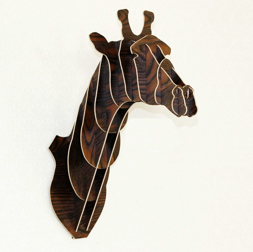 طرح تندیس دیواری زرافه مناسب برای استفاده در دستگاه های cnc چوب و cnc لیزر - laser cut giraffe wall trophy cdr file