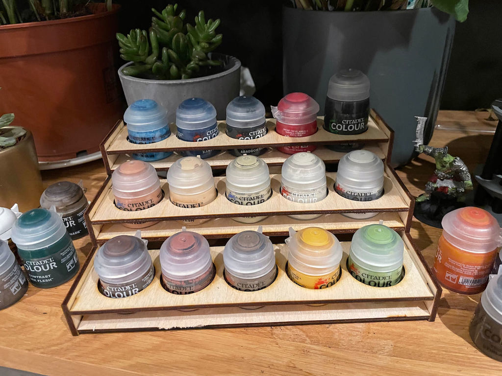 طرح قفسه رنگ ارگ مناسب برای استفاده در دستگاه های cnc چوب و cnc لیزر - laser cut citadel paint rack svg file