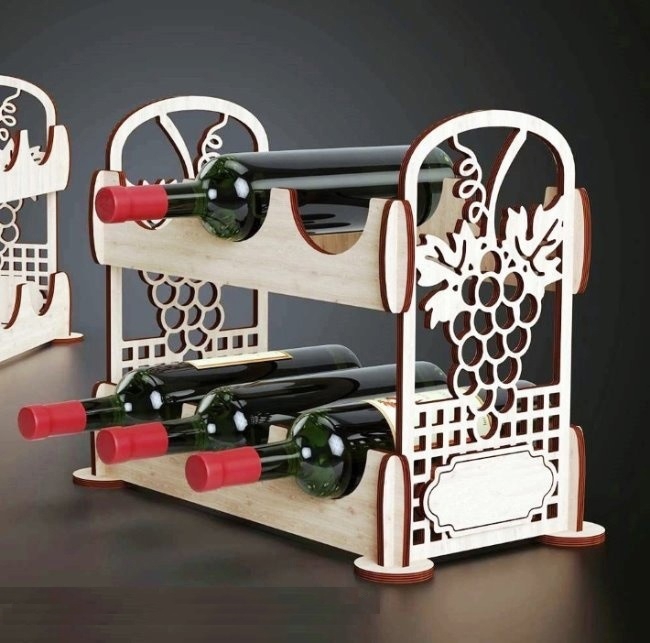 طرح جا لیوانی مناسب برای استفاده در دستگاه های cnc چوب و cnc لیزر - laser cut wine rack cdr file