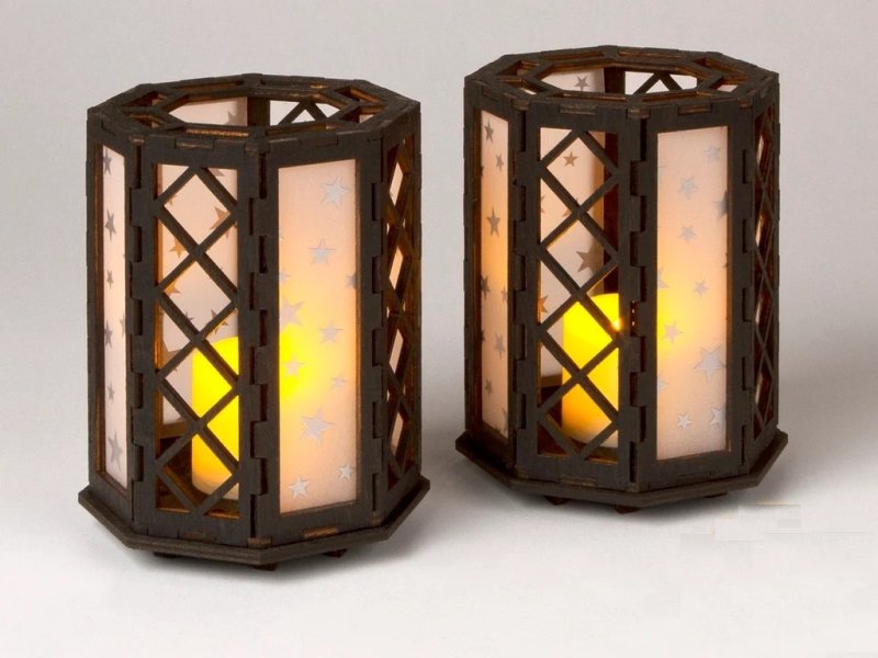 طرح جا شمعی هشت ضلعی مناسب برای استفاده در دستگاه های cnc چوب و cnc لیزر - laser cut octagonal candle holder cdr file