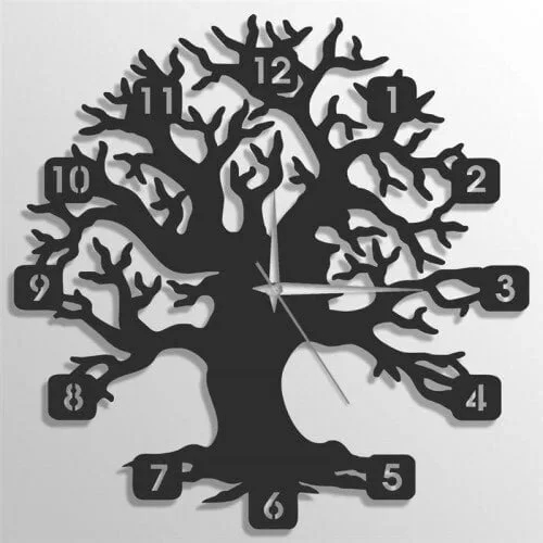 طرح ساعت دیواری طرح درخت مناسب برای استفاده در دستگاه های cnc چوب و cnc لیزر - laser cut tree shaped wall clock cdr file
