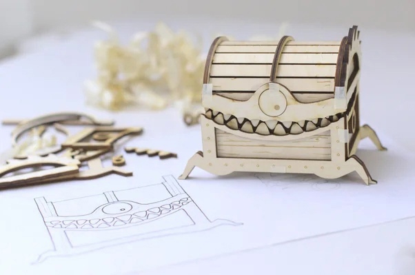 طرح صندوقچه گنج هالووین مناسب برای استفاده در دستگاه های cnc چوب و cnc لیزر - laser cut halloween treasure chest cdr file