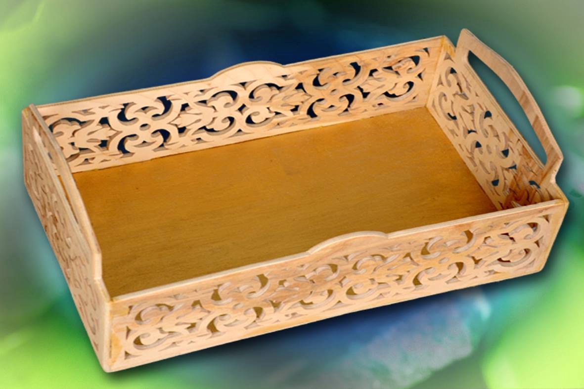 طرح سینی چوبی تزئینی طرح اسلیمی مناسب برای استفاده در دستگاه های cnc چوب و cnc لیزر - laser cut decorative wood arabesque tray cdr file