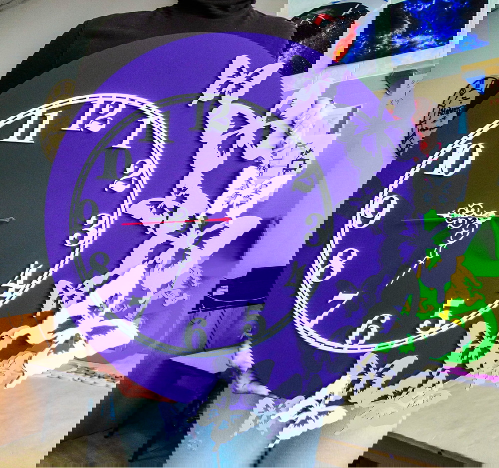 طرح ساعت دیواری چوبی طرح پروانه مناسب برای استفاده در دستگاه های cnc چوب و cnc لیزر - laser cut wooden butterfly wall clock cdr file