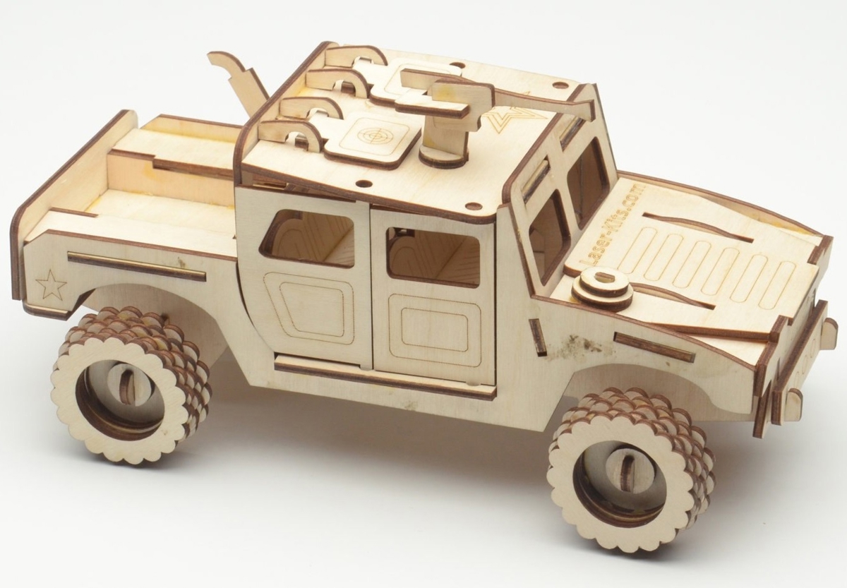 طرح ماشین چوبی هامر مناسب برای استفاده در دستگاه های cnc چوب و cnc لیزر - laser cut wooden humvee hummer cdr file