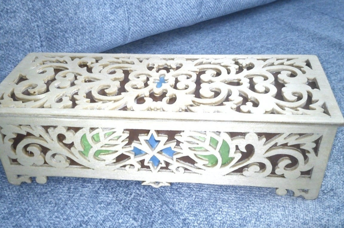 طرح جعبه تزئینی با درب، مناسب برای استفاده در دستگاه های cnc چوب و cnc لیزر - laser cut decorative box with lid template cdr file