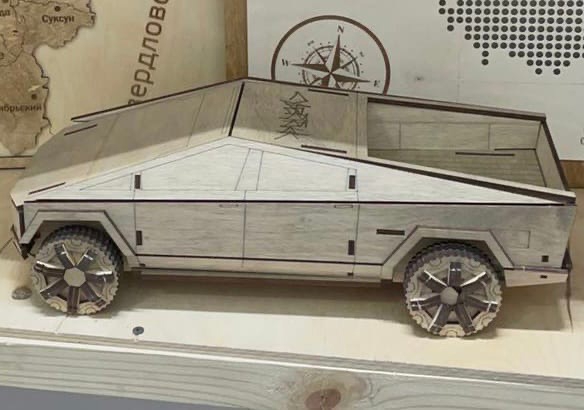 طرح پازل سه بعدی کامیون سایبری تسلا مناسب برای استفاده در دستگاه های cnc چوب و cnc لیزر - laser cut tesla cybertruck 3d puzzle cdr file