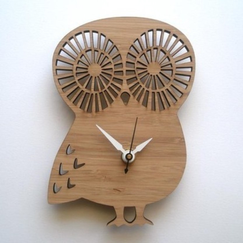 طرح ساعت طرح جغد مناسب برای استفاده در دستگاه های cnc چوب و cnc لیزر - laser cut owl shape clock cdr file