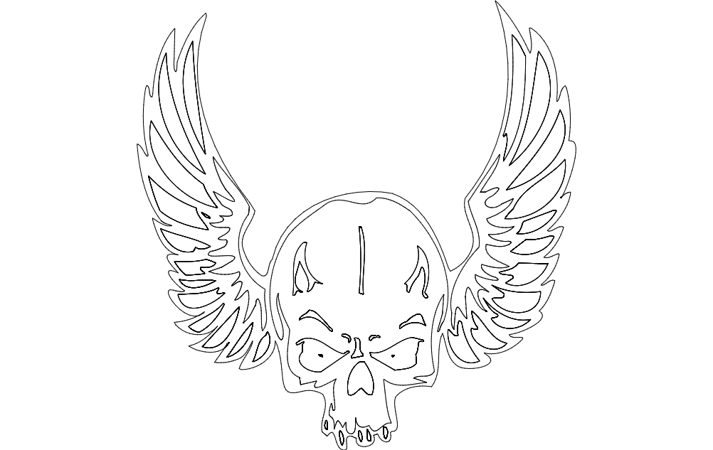 طرح جمجمه بال مناسب برای استفاده در دستگاه های cnc چوب و cnc لیزر - wing skull dxf file