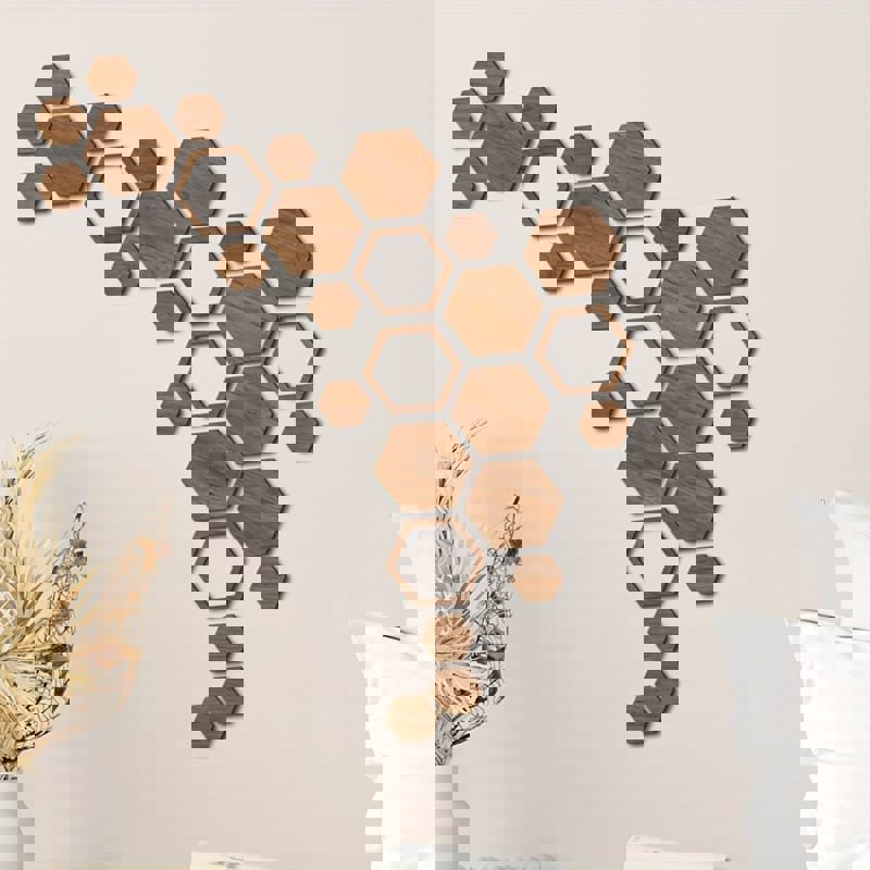 طرح دکور دیواری چوبی ترکیبی شش ضلعی سه بعدی مناسب برای استفاده در دستگاه های cnc چوب و cnc لیزر - laser cut three dimensional hexagonal combination wooden wall decor