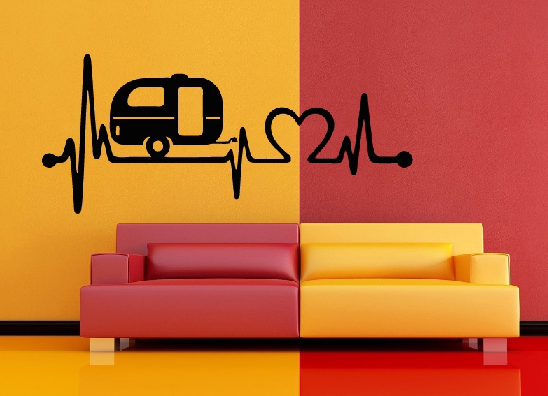 طرح استیکر دیواری طرح کاروان عشق مناسب برای استفاده در دستگاه های cnc چوب و cnc لیزر - laser cut caravan love heartbeat wall decor sticker dxf file