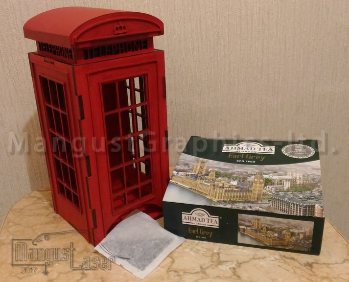 طرح جا چای کیسه ای باجه تلفن لندن مناسب برای استفاده در دستگاه های cnc چوب و cnc لیزر - laser cut tea bags holder london phone booth cdr file