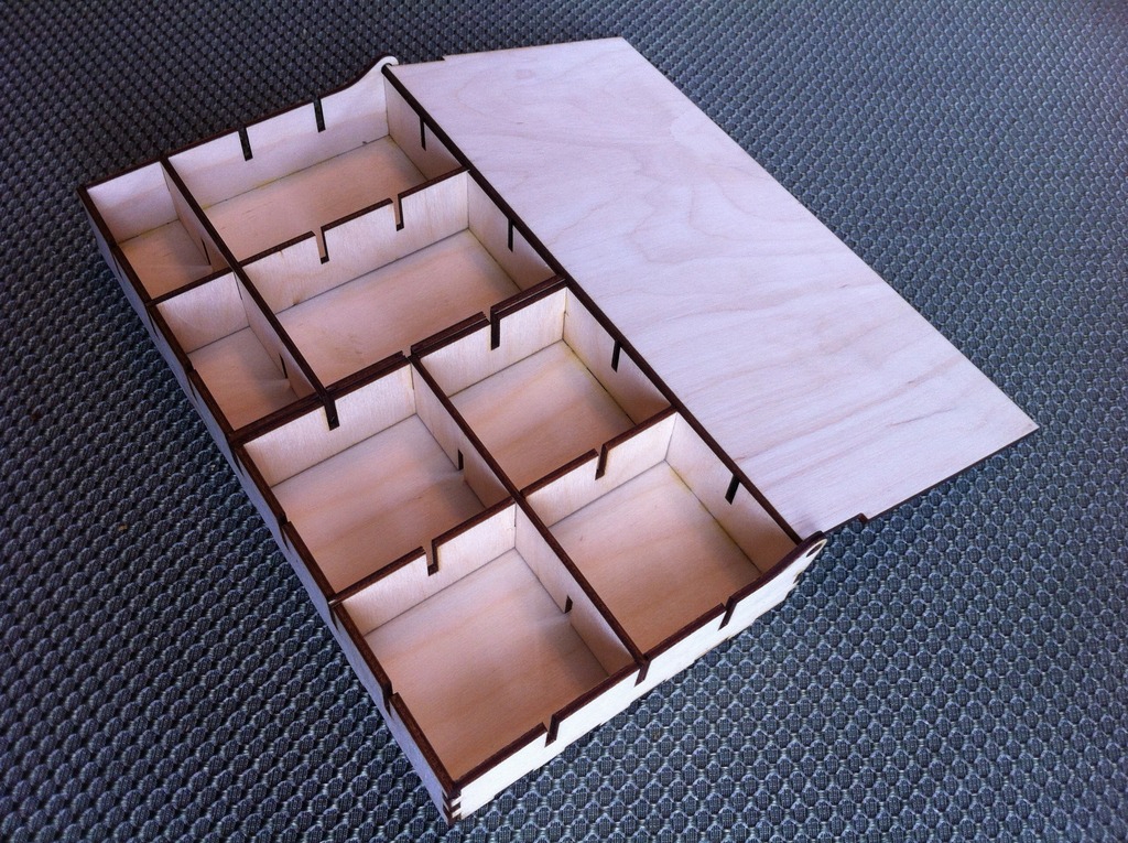طرح برای برش جعبه قطعات الکترونیکی با لیزر مناسب برای استفاده در دستگاه های cnc چوب و cnc لیزر - laser cut electronics components box svg file
