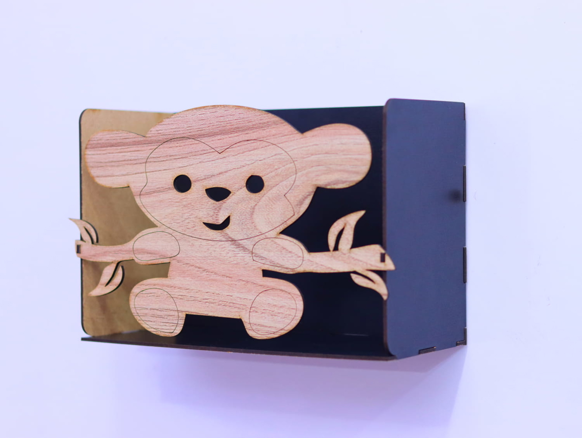 طرح قفسه دیواری طرح میمون برای اتاق کودک، مناسب برای استفاده در دستگاه های cnc چوب و cnc لیزر - laser cut monkey wall shelf kids room decor cdr file