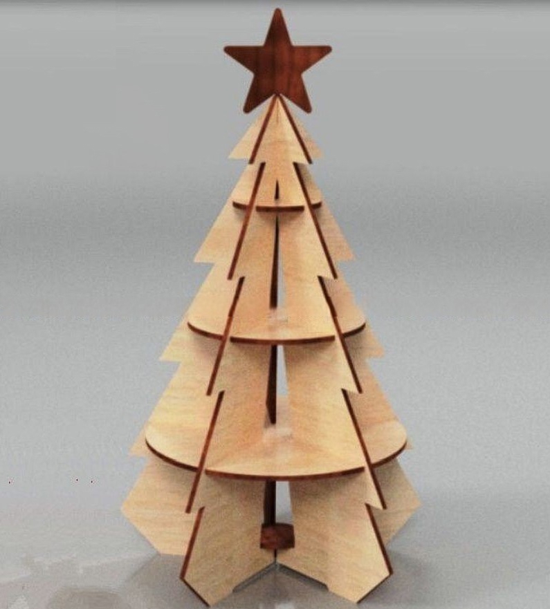 طرح درخت کریسمس با طرح ستاره مناسب برای استفاده در دستگاه های cnc چوب و cnc لیزر - laser cut christmas tree with star cdr file