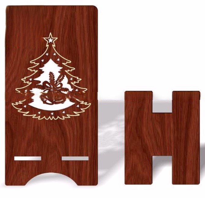 طرح پایه گوشی کریسمسی مناسب برای استفاده در دستگاه های cnc چوب و cnc لیزر - laser cut christmas phone stand cdr file