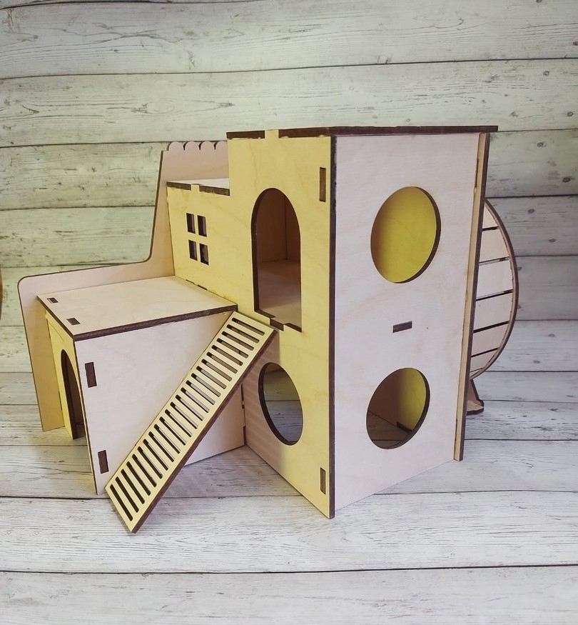 طرح خانه همستر با چرخ مناسب برای استفاده در دستگاه های cnc چوب و cnc لیزر - laser cut hamster house with wheel cdr file