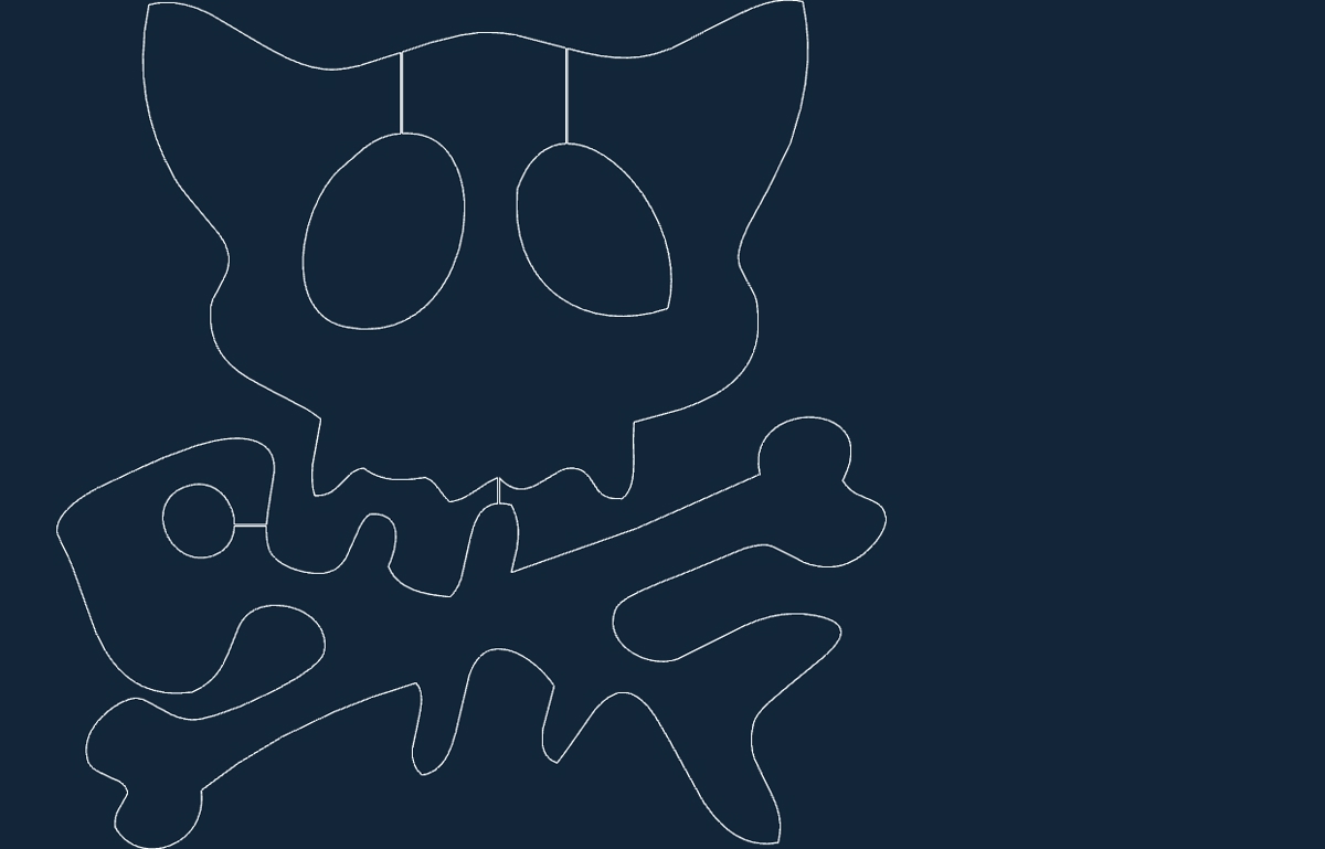طرح جمجمه گربه و استخوان ضربدری مناسب برای استفاده در دستگاه های cnc چوب و cnc لیزر - cat skull and crossbone dxf file